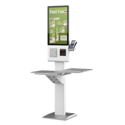 Kiosk tự đặt hàng màu trắng 21,5 inch với máy in QR Code và màn hình cảm ứng cho ngành công nghiệp ẩm thực